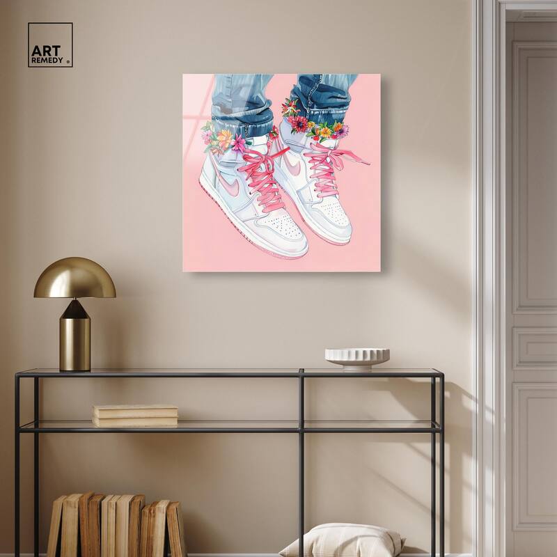 Blush Floral Bloom Sneakers Acrylic by Art Remedy, Ready to Hang