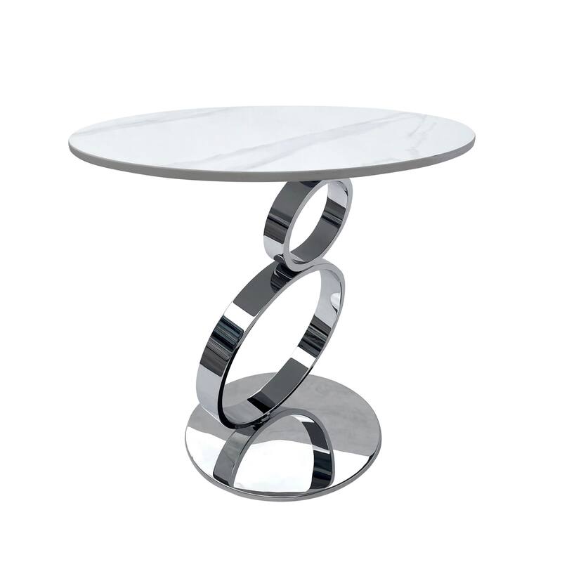 21.6 in. White and Chrome Round Metal End Table, Sturdy Build End Side Table for Living Rooms