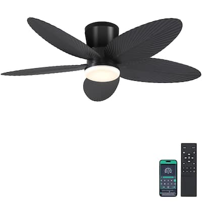 42 Inches Flush Mount Ceiling Fan with Light and Palm Leaf ,3CCT Dimmable LED Integrated,for Indoor and Outdoor - 42 Inches