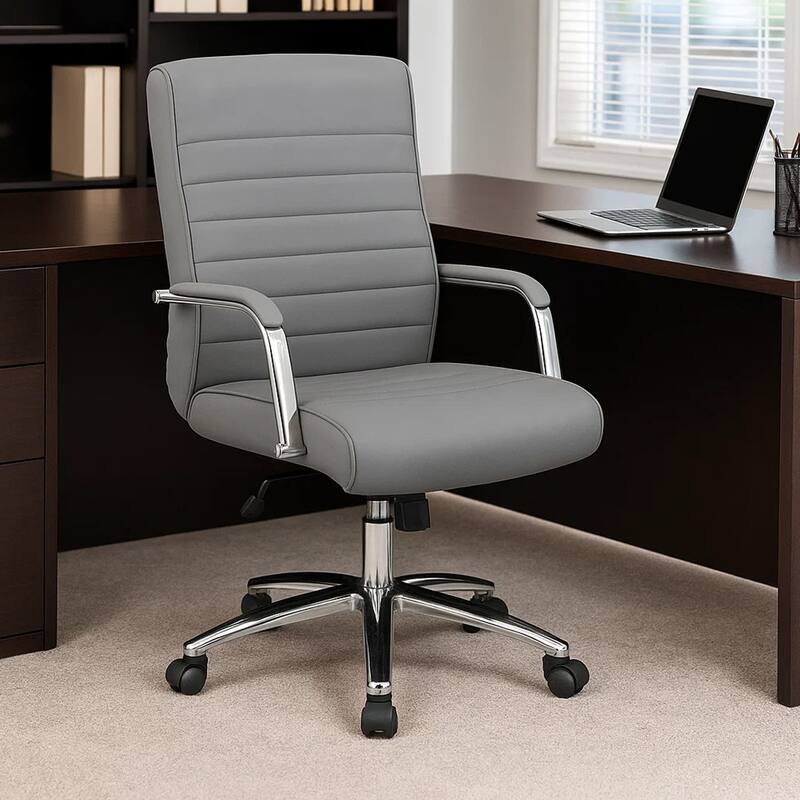 Megh Rolling Executive Conference Chair, Gray Vinyl, Chrome Base