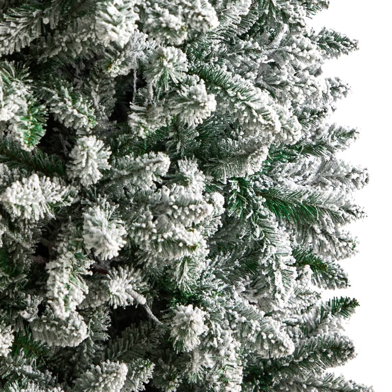 7' Flocked Slim Montreal Artificial Christmas Tree, Warm Clear LED - 7 Foot