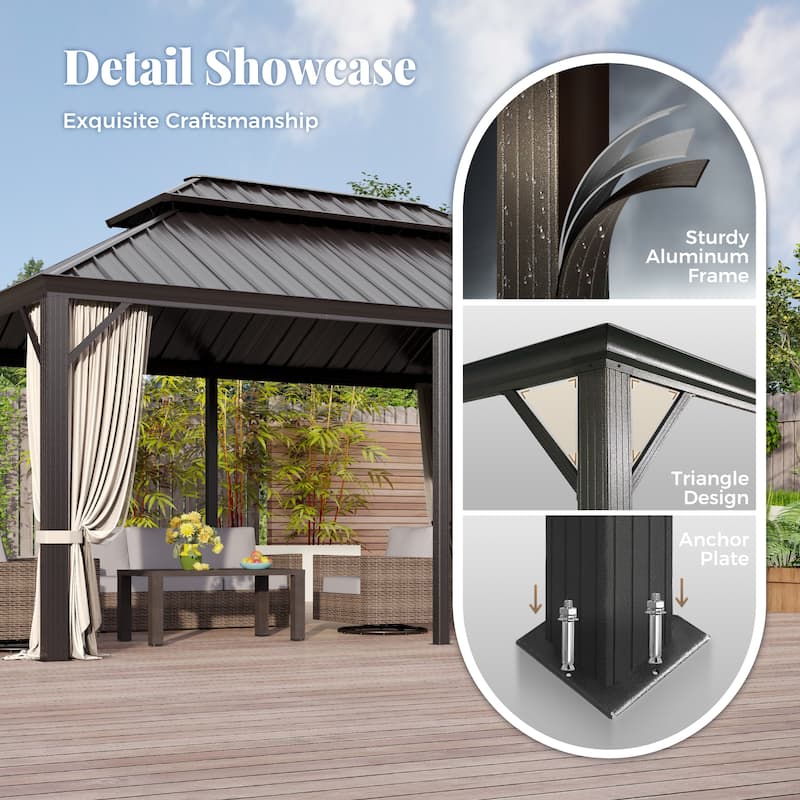 MAISON ARTS 14x20' Hardtop Aluminum Galvanized Steel Double Roof Gazebo with Netting & Curtains