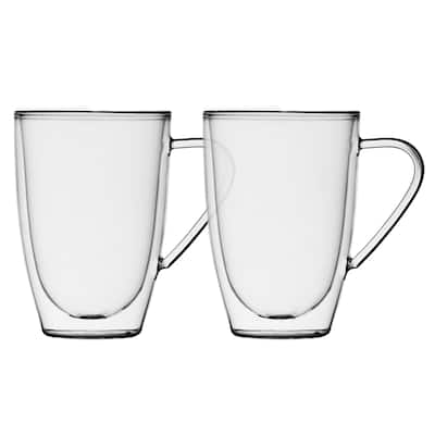 Insulated Double Wall Mug Cup Glass-Set of 4 Mugs/Cups Thermal,435ml