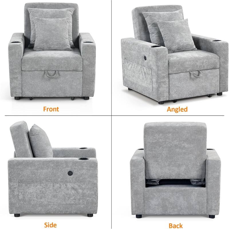 MCombo 3 in 1 Convertible Sleeper Sofa Bed, Pull Out Couch with Adjustable Backrest, Upholstered Recliner Chair VN6001