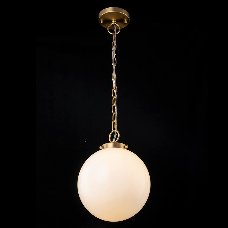 9.8" W 1-Light Modern Opal Glass Globe Pendant Light for Kitchen Island or Bedroom - 9.8 in. W x 15.7 in. H x 9.8 in. D