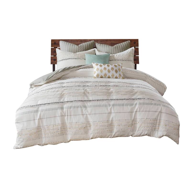 INK+IVY Nea Cotton Printed Duvet Cover Set with Trims