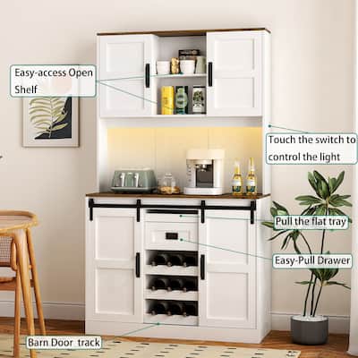 Kitchen Pantry Storage Cabinet Bar Cabinet White Sideboard wCharging Ports