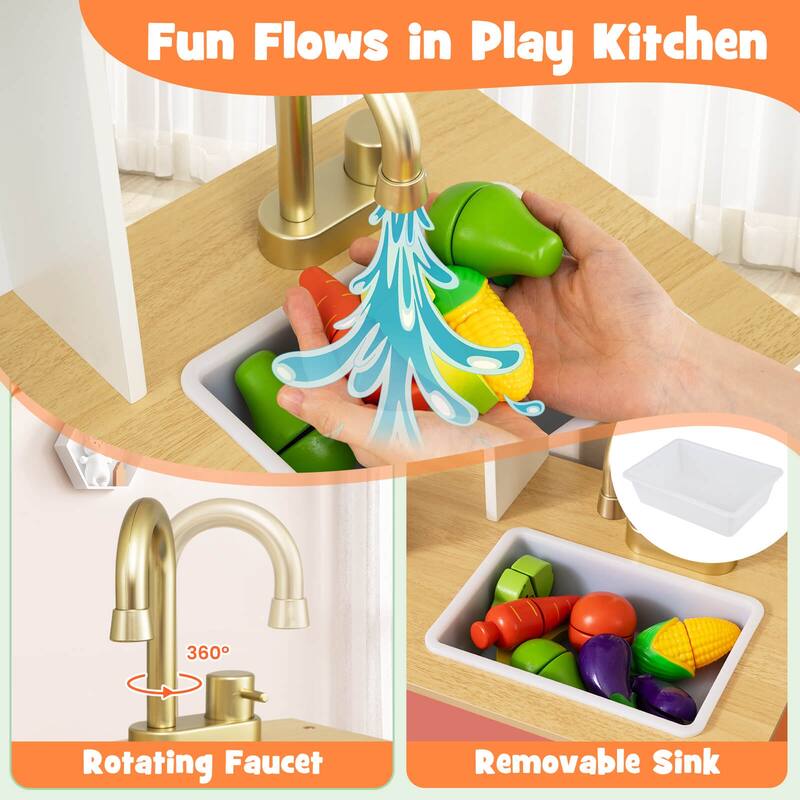 Costway Kids Play Kitchen with Microwave Stoves Rotation Knobs Ice - See Details
