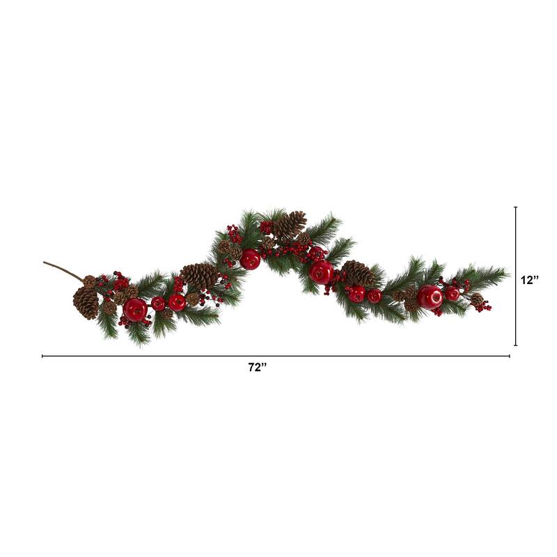 6’ x 12" Berry and Pinecone with Apple Artificial Christmas Garland, Unlit