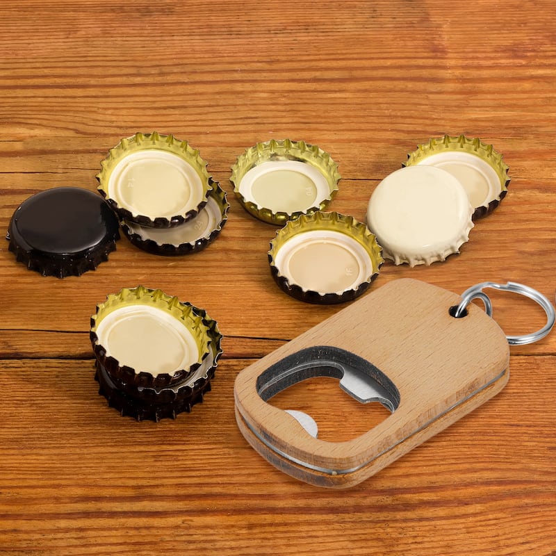 Wooden Bottle Opener, 2.6" Wood Handle Bottle Opener Keychain - Silver, Wood