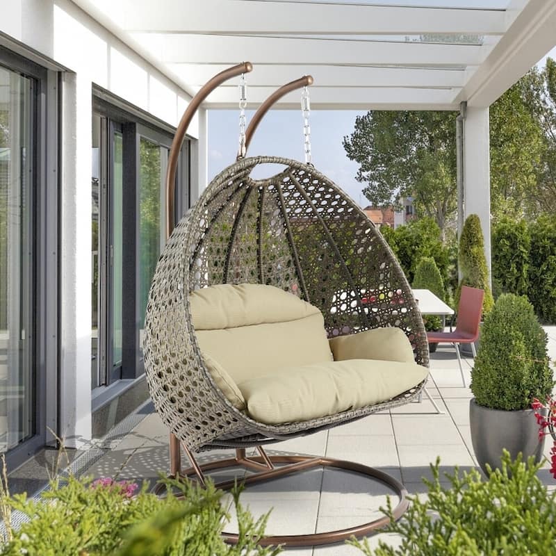 Egg Double Seat Cotton-filled Soft Swing Chair Cushion with Removable Cover, Weather-Resistant and Zipper for Indoor Outdoor