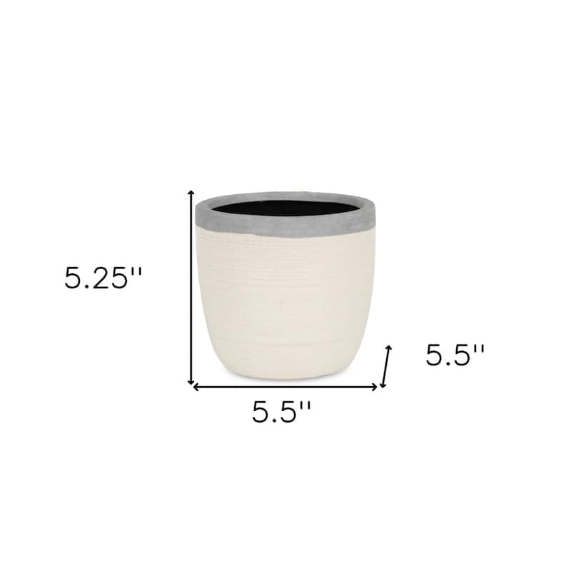 HomeRoots 6" Cream and Gray Crackle Mosaic Ceramic Indoor Outdoor Round Pot Planter