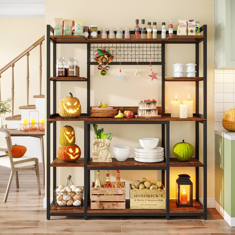 5-Tier Large Kitchen Bakers Rack, 55" Storage Shelf with 11 Hooks