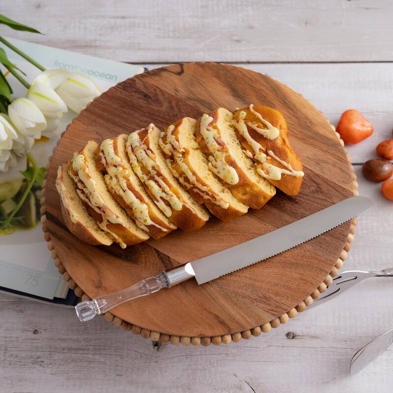Acacia Wood Beaded Footed Cake Plate