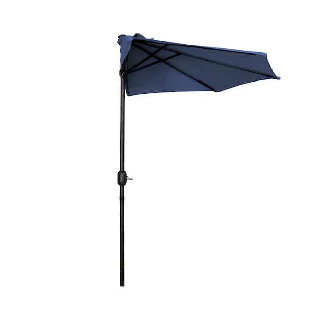 9' Sutton Half Round All-Weather Crank Patio Umbrella - Navy Blue