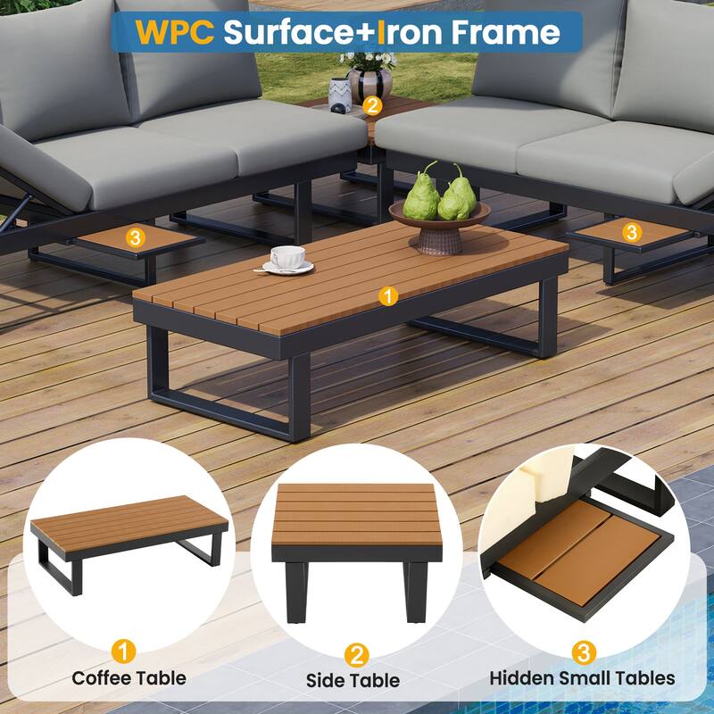 Outdoor Sectional Sofa Set, Patio Conversation Set,Patio Seating Group Outdoor Daybed with Adjustable Reclining Seats