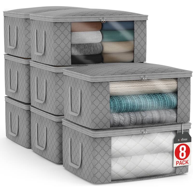Sorbus Medium Clothes Storage Bags with Window, Lids, and Handles 8 Pack - 19"L x 13.5"W x 7.5"H - Grey