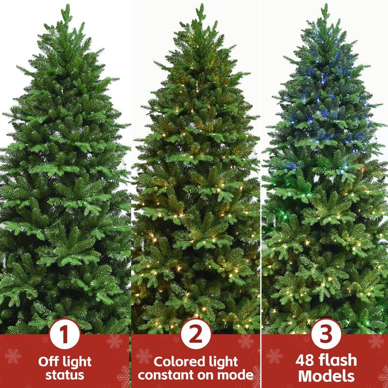 Pre-Lit Artificial Christmas Tree - RGB LED Lights, Multiple Functions, PE/PVC Tips, Easy Power Setup - Green