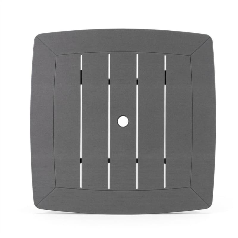 HDPE Bar-Height Outdoor Patio Pub Table, 42.1" Square High Top Bistro Table with Umbrella Hole, Weather-Resistant Slatted Top