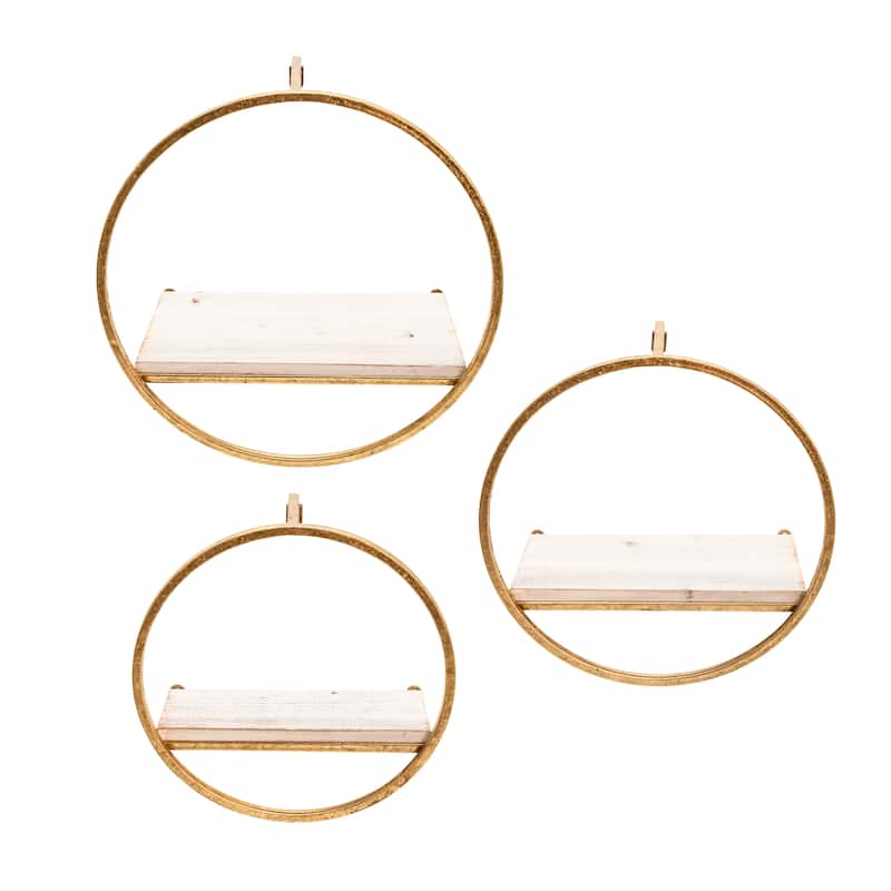 Sagebrook Home Modern Set of 3 Metal and Wood Storage Shelves