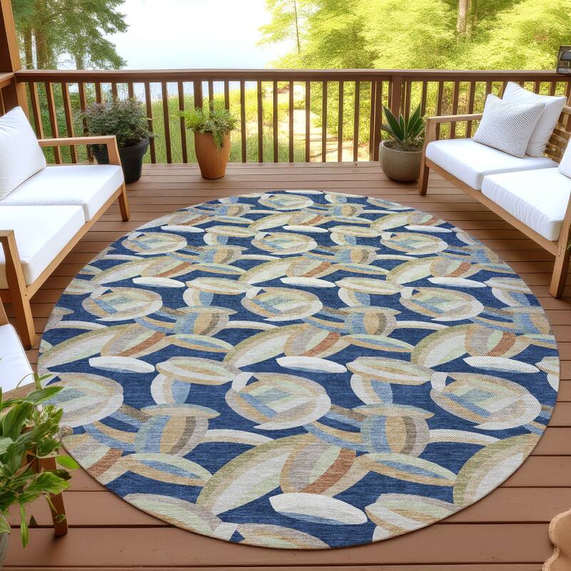 Machine Washable Indoor/ Outdoor Modern Heli Chantille Rug - Navy - 8' x 8'
