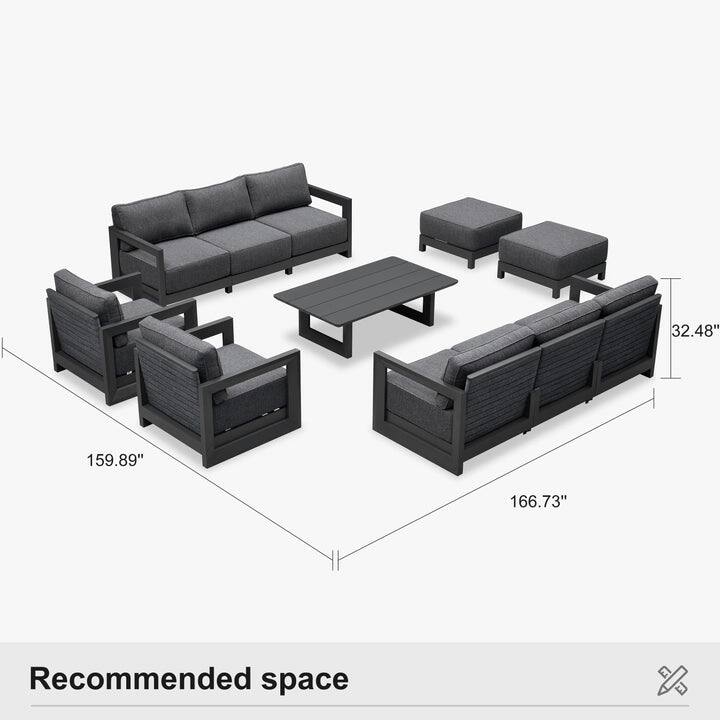 PURPLE LEAF Caesar Enclosed Grey Outdoor Couch with 9.6" Thick for Yard Porch Deck Patio Conversation Sets