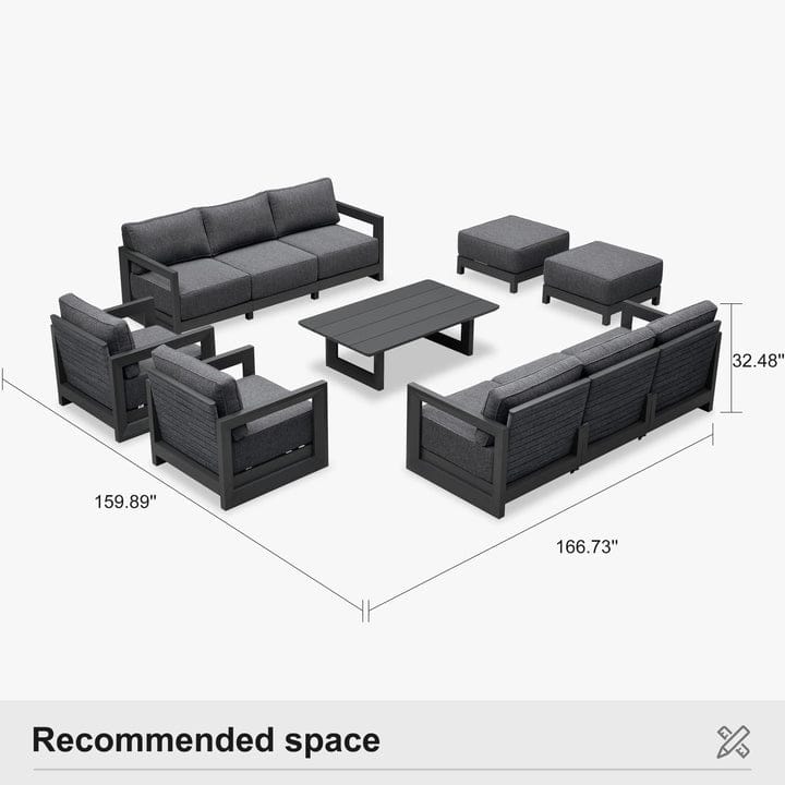PURPLE LEAF Caesar Outdoor Couch with 9.6" Thick Cushion and Table for Yard Porch Deck, Grey Outdoor Patio Conversation Sets