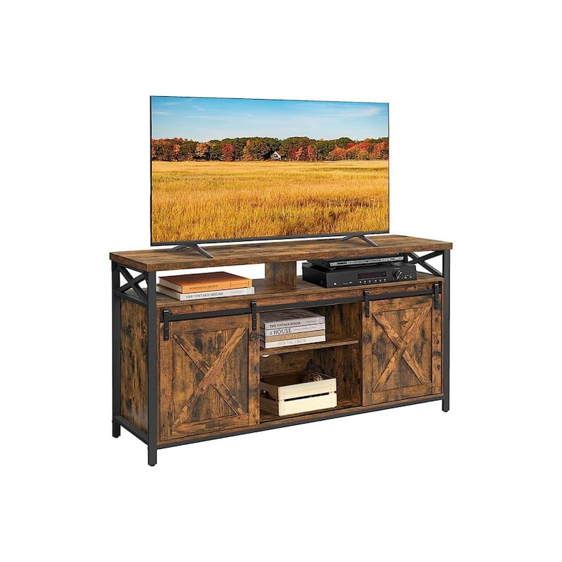 Black Wood Storage TV Stand for 65 Inch TV with Cabinets and Shelves - 57.9”L x 15.7”W x 29.9”H