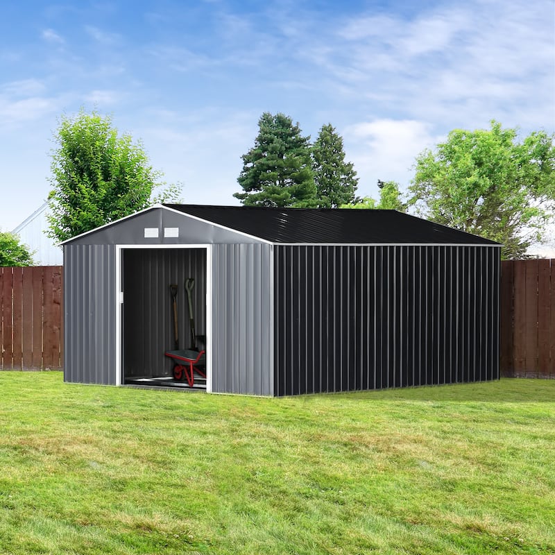Outsunny 11' x 9' Dark Grey Metal Garden Shed - 11' x 13' - Black