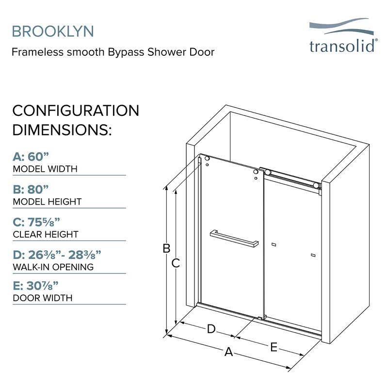 Transolid BYPT608010C-BP 80" High x 60" Wide Bypass Frameless Shower