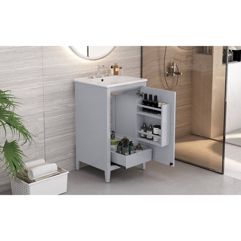 Compact 20-Inch Freestanding Bathroom Vanity with Sink, Storage Drawer, and Painted Finish, Grey