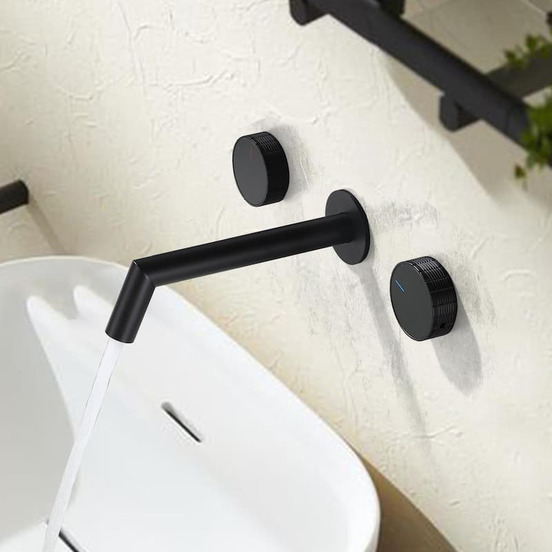 Solid Brass Wall Mounted Double Handle Widespread Bathroom Faucet