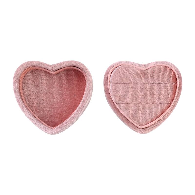 Velvet Ring Box, 2 Slots Heart-shaped Jewelry Ring Box Ring Holder Box for Proposal, Engagement, Wedding - 5.7*5*4.7cm
