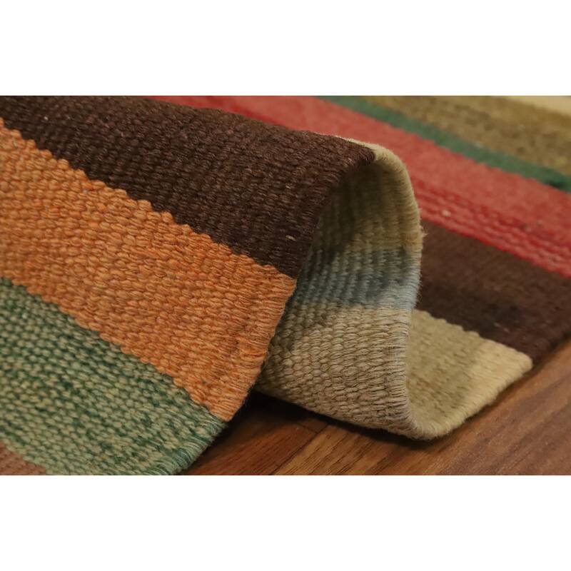 Hand Woven Oriental 100% Wool Carpet Southwestern Tribal Multi-Colored Kilim Area Rug - 10' 7'' X 5' 9''