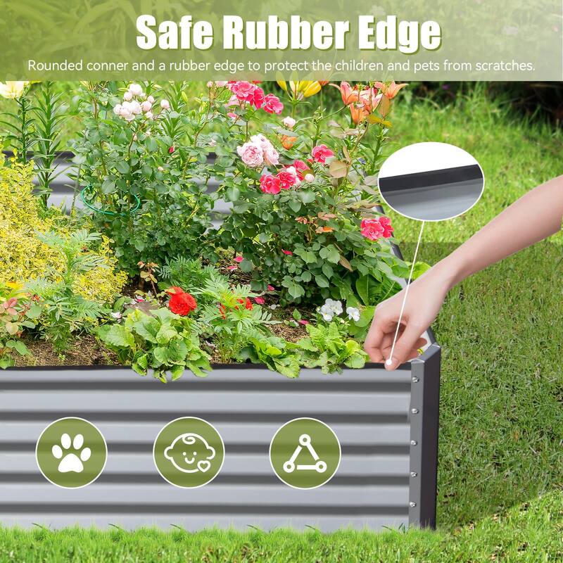 Metal Raised Rectangular Flower Beds Weather-Resistant Raised Flower Beds with Open-Ended Base for Gardening Vegetables