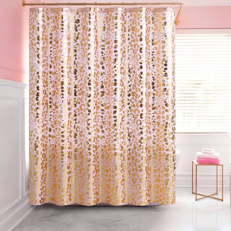 Juicy Couture 13-Piece Shower Curtain and Hooks Set - Blush/Gold Leopard
