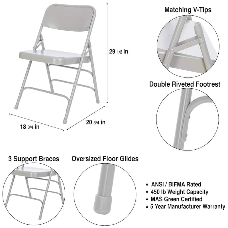 Hampden Furnishings Bernadine Collection All Metal Triple Brace Folding Chair, Pack of 4