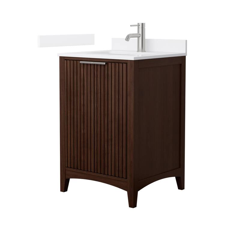 Wyndham Collection WCF9191-24S-VCA-UNSMXX Palmilla 24" Free Standing - Dark Walnut / White Cultured Marble Top / Brushed