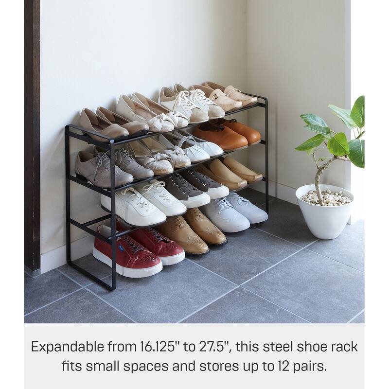 Yamazaki Home 3-Tier Expandable Shoe Rack, Steel, Expandable - L 9.84 x W x H 18.11 inches