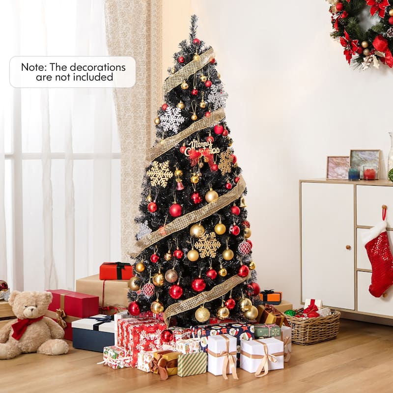 Gymax 6/7 FT Pre-lit Black Christmas Tree Artificial PVC Slim Pencil - See details