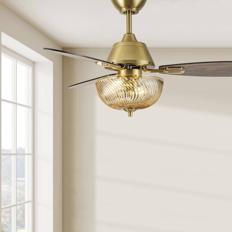 Coco River of Goods 3-blade 42-inch Glam Indoor Ceiling Fan with Blue Hand-Cut Glass Shade and Remote Control