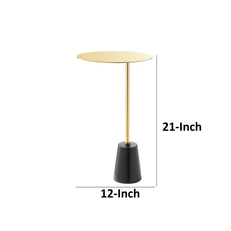 12 in. Gold and Black Round Faux Marble End Table, Sturdy Build End Side Table for Living Rooms