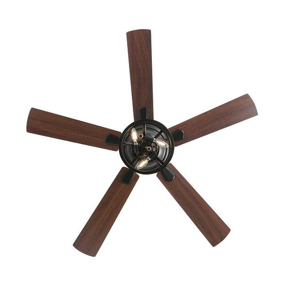 52in Black Industrial Indoor Ceiling Fan with Light (5Blade) On
