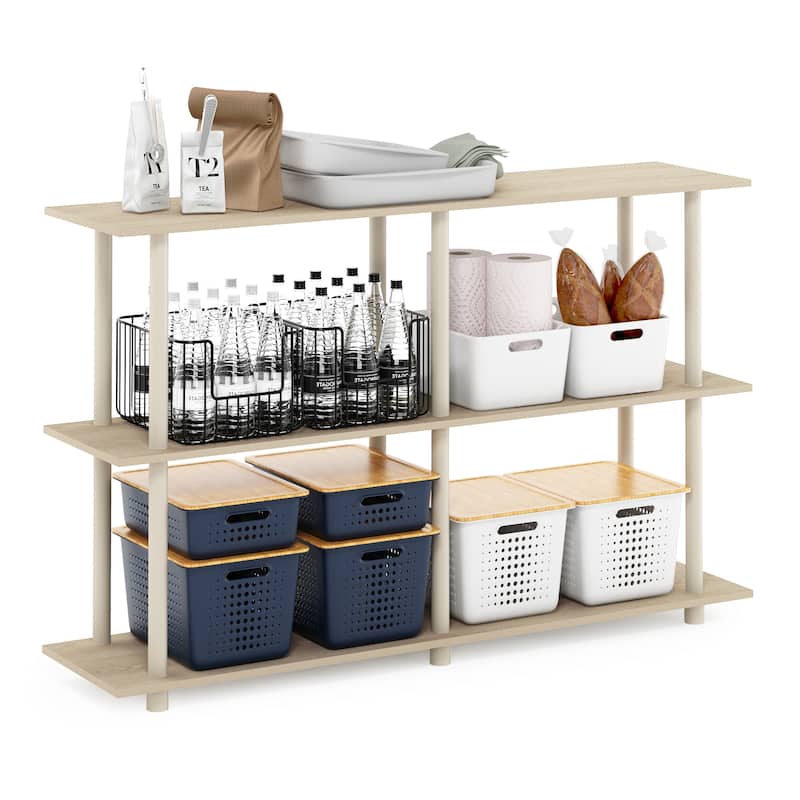 Furinno Turn-N-Tube No Tools 3-Tier Modern Rectangle Side Display Rack, Bauhaus Oak/Beige