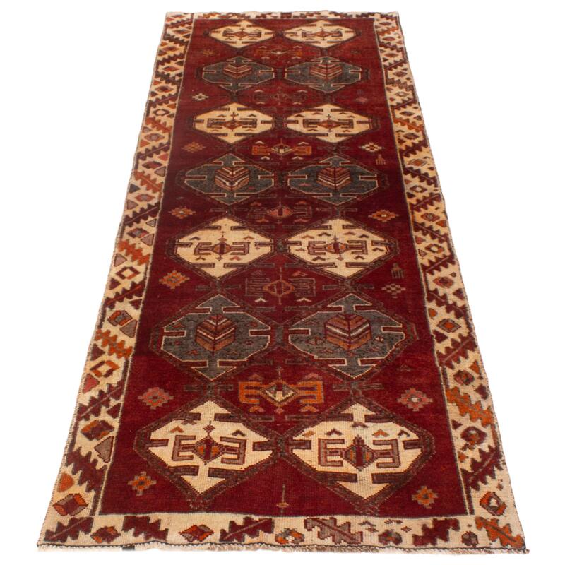 ECARPETGALLERY Hand-knotted Melis Vintage Red Wool Rug - 4'1 x 12'0