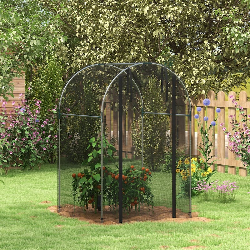 Outsunny 4' x 4' Crop Cage, Plant Protection Tent with Zippered Door and Galvanized Steel Frame, Fruit Cage Netting Cover - Plastic