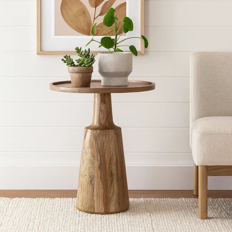 Coch 24 Inch Artisan Accent Table with Round Tabletop Tapered Base Brown