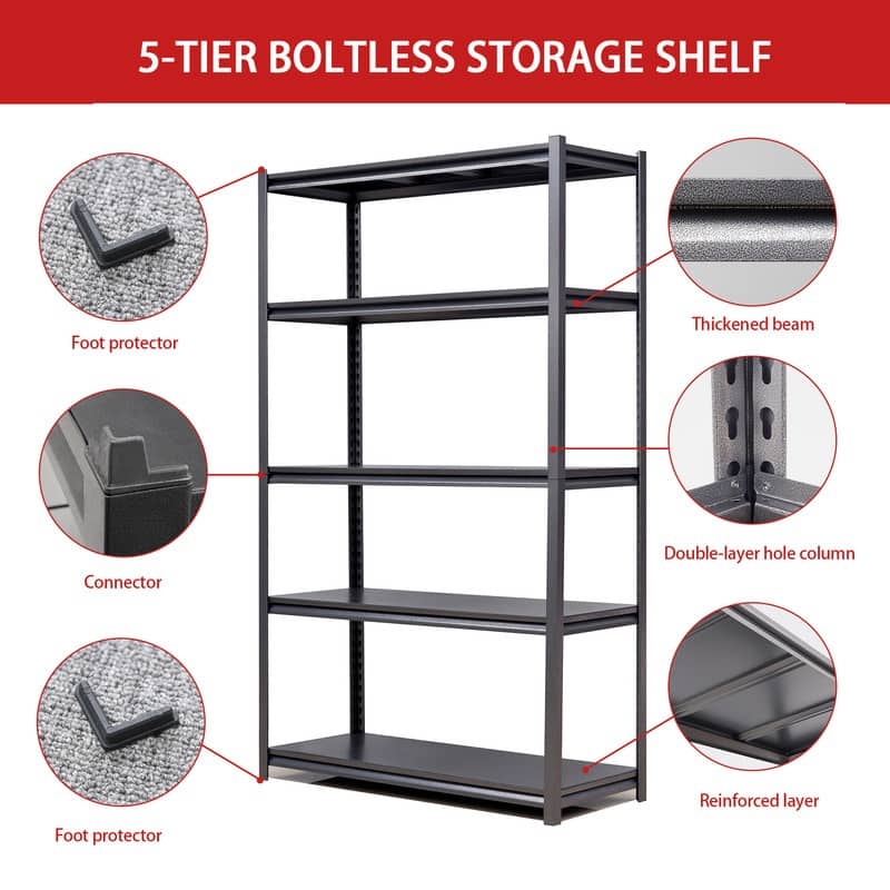 5 Tier Heavy Duty Metal Garage Shelving Storage with Adjustable Shelves，47.2"W*18"D*78"H