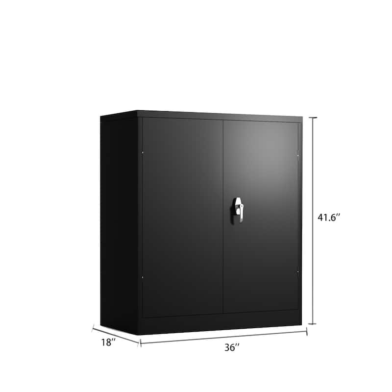 Metal Storage Cabinet with 2 Doors and 2 Shelves, Lockable Steel Storage Cabinet for Office, Garage, Warehouse
