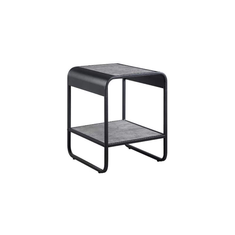 21" Contemporary Black and Grey End Table with Storage Shelf Wood Top and Metal Sled Base Design - 16"L x 18"W x 21"H